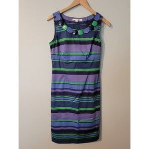 Boden Women's Beaded Neckline Striped Sleeveless Sheath Dress Size 6